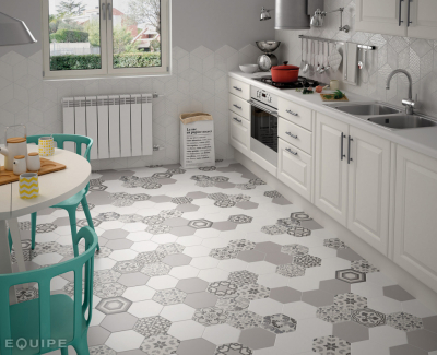 Equipe-hexatile Hexatile Hexa tile17,5x20 cm matt padlólap, gris, blanco