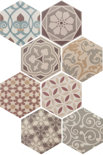 Equipe-hexatile Hexatile Hexa tile17,5x20 cm matt padlólap, gris, blanco