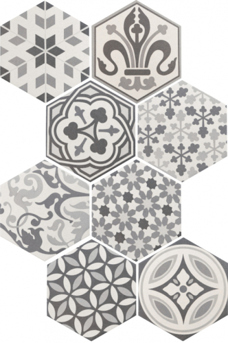 Equipe-hexatile Hexatile Hexa tile17,5x20 cm matt padlólap, gris, blanco